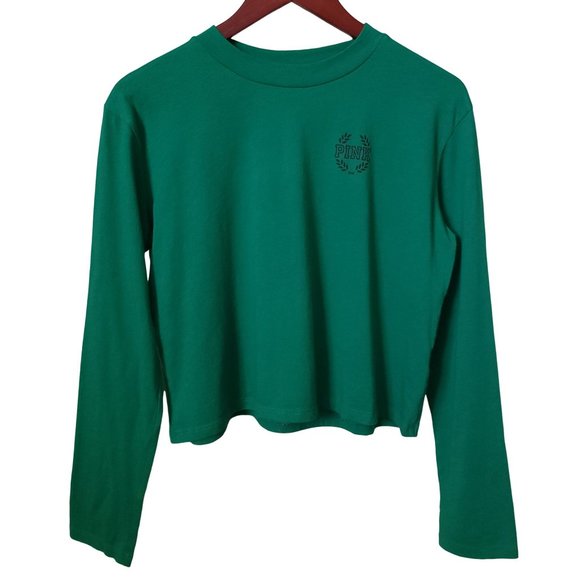 PINK Victoria's Secret Tops - PINK Victoria's Secret Green Long Sleeve Cropped Tee Shirt Small